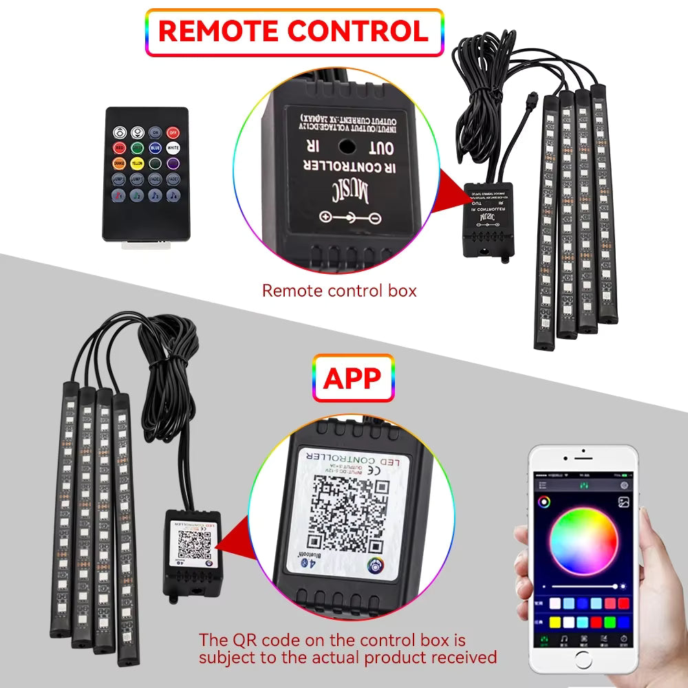 LED Auto Sfeerverlichting Voetomgeving Draadloze Afstandsbediening Decoratie Interieurverlichting App