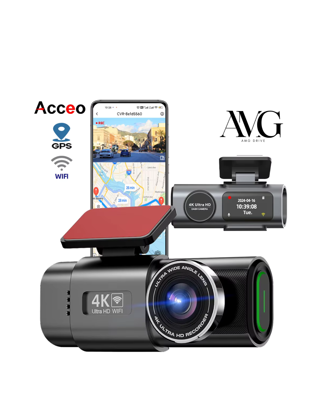 Dash Cam 4K UHD Opname Camera Wi-Fi Ondersteuning GPS 24H 32GB SD Bijgeleverd