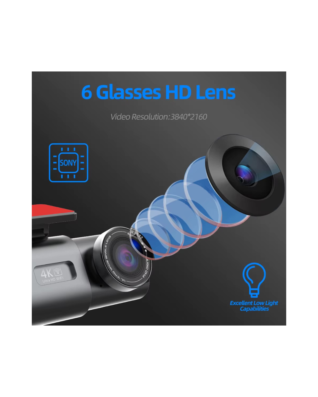 Dash Cam 4K UHD Opname Camera Wi-Fi Ondersteuning GPS 24H 32GB SD Bijgeleverd
