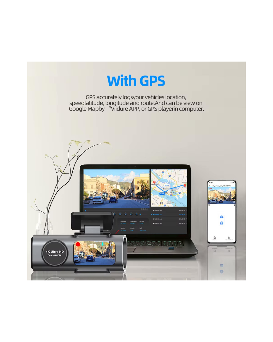 Dash Cam 4K UHD Opname Camera Wi-Fi Ondersteuning GPS 24H 32GB SD Bijgeleverd