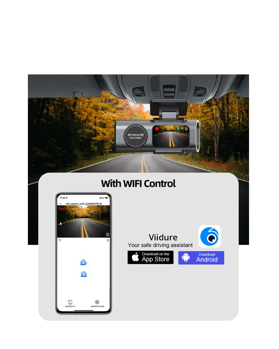 Dash Cam 4K UHD Opname Camera Wi-Fi Ondersteuning GPS 24H 32GB SD Bijgeleverd