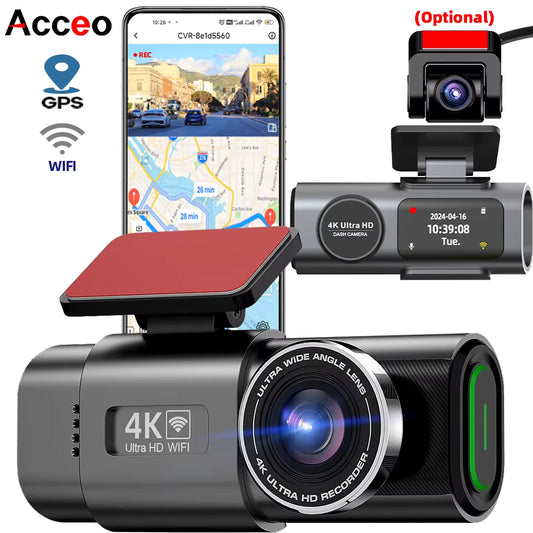 Dash Cam 4K UHD Opname Camera Wi-Fi Ondersteuning GPS 24H