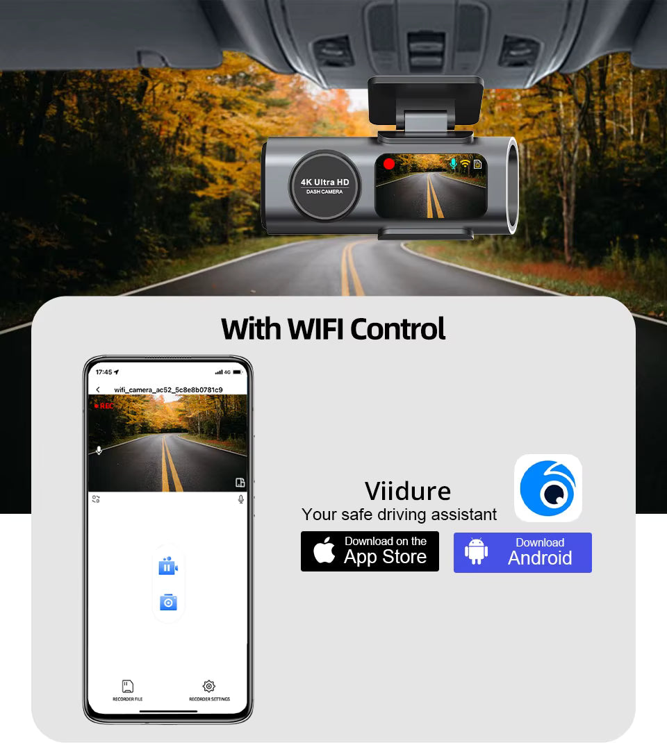 Dash Cam 4K UHD Opname Camera Wi-Fi Ondersteuning GPS 24H