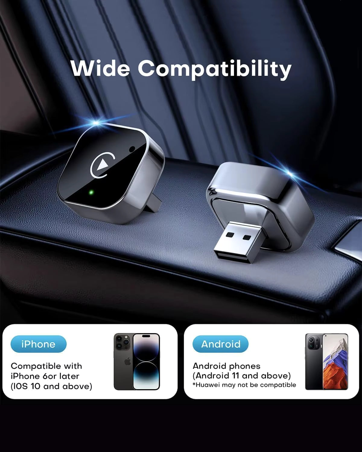 2-in-1 Draadloze Apple Carplay Android Auto-Adapter Smart USB Auto Connect Plug & Play