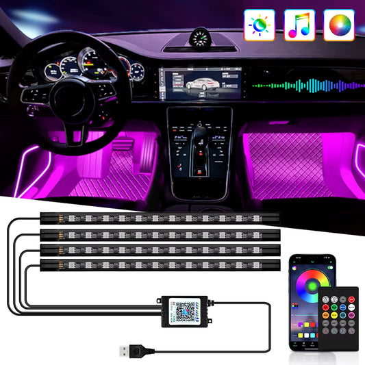 LED Auto Sfeerverlichting Voetomgeving Draadloze Afstandsbediening Decoratie Interieurverlichting App