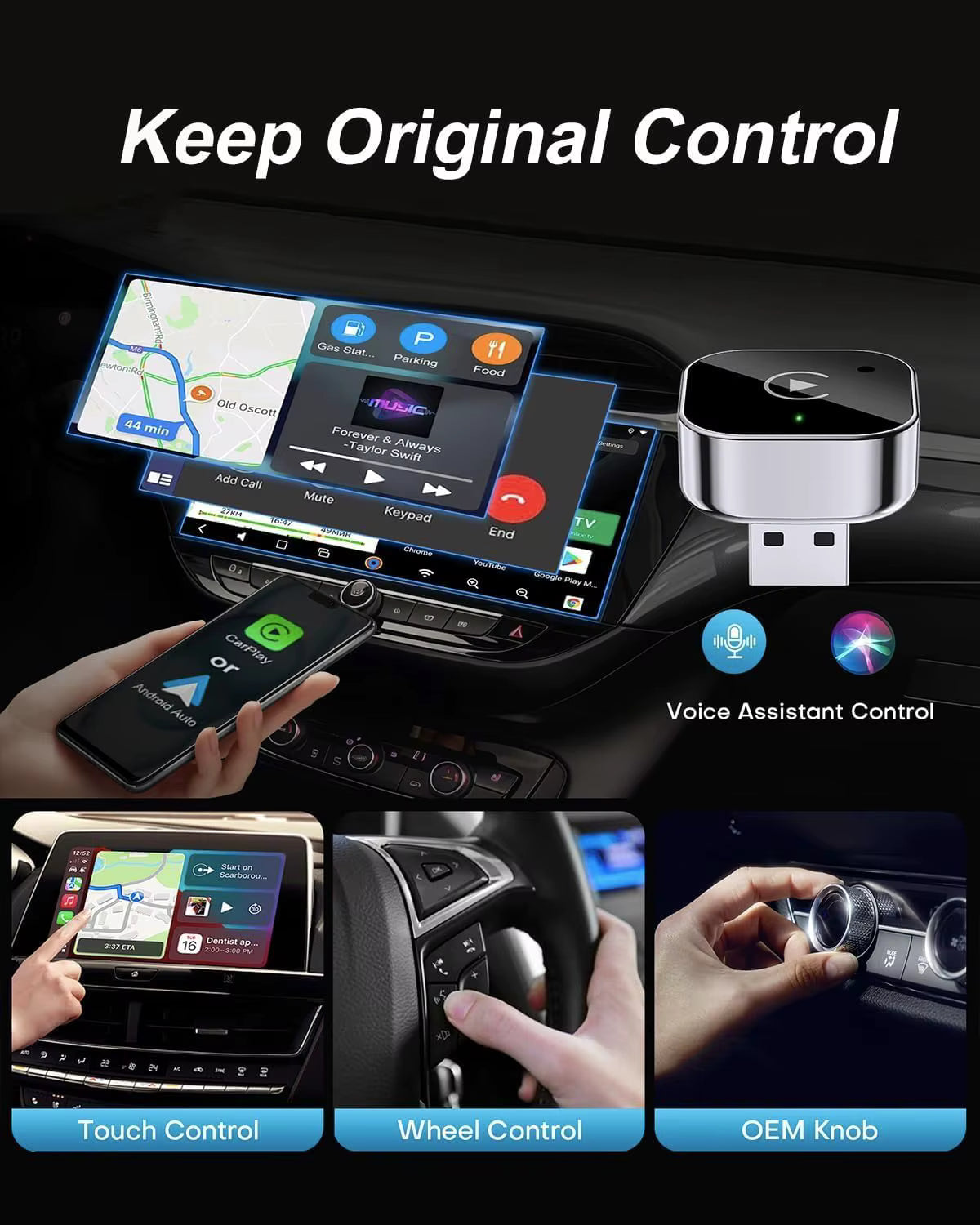 2-in-1 Draadloze Apple Carplay Android Auto-Adapter Smart USB Auto Connect Plug & Play