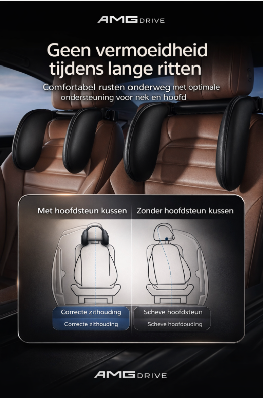 AMG Drive Ergonomisch Auto Hoofdsteun Kussen – 360° Verstelbaar Nekcomfort