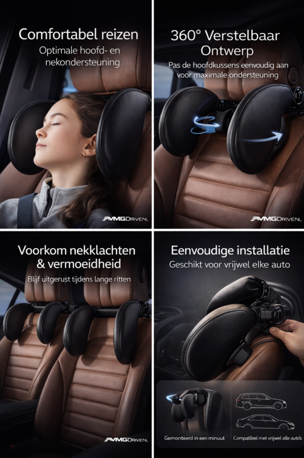 AMG Drive Ergonomisch Auto Hoofdsteun Kussen – 360° Verstelbaar Nekcomfort