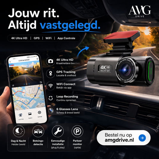Dash Cam 4K UHD Opname Camera Wi-Fi Ondersteuning GPS 24H 32GB SD Bijgeleverd