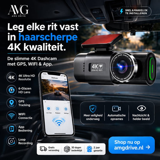 Dash Cam 4K UHD Opname Camera Wi-Fi Ondersteuning GPS 24H 32GB SD Bijgeleverd