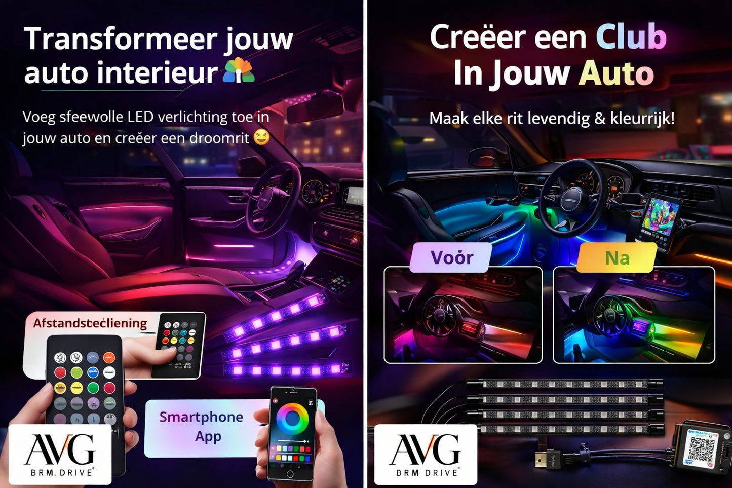 LED Auto Sfeerverlichting Voetomgeving Draadloze Afstandsbediening Decoratie Interieurverlichting App